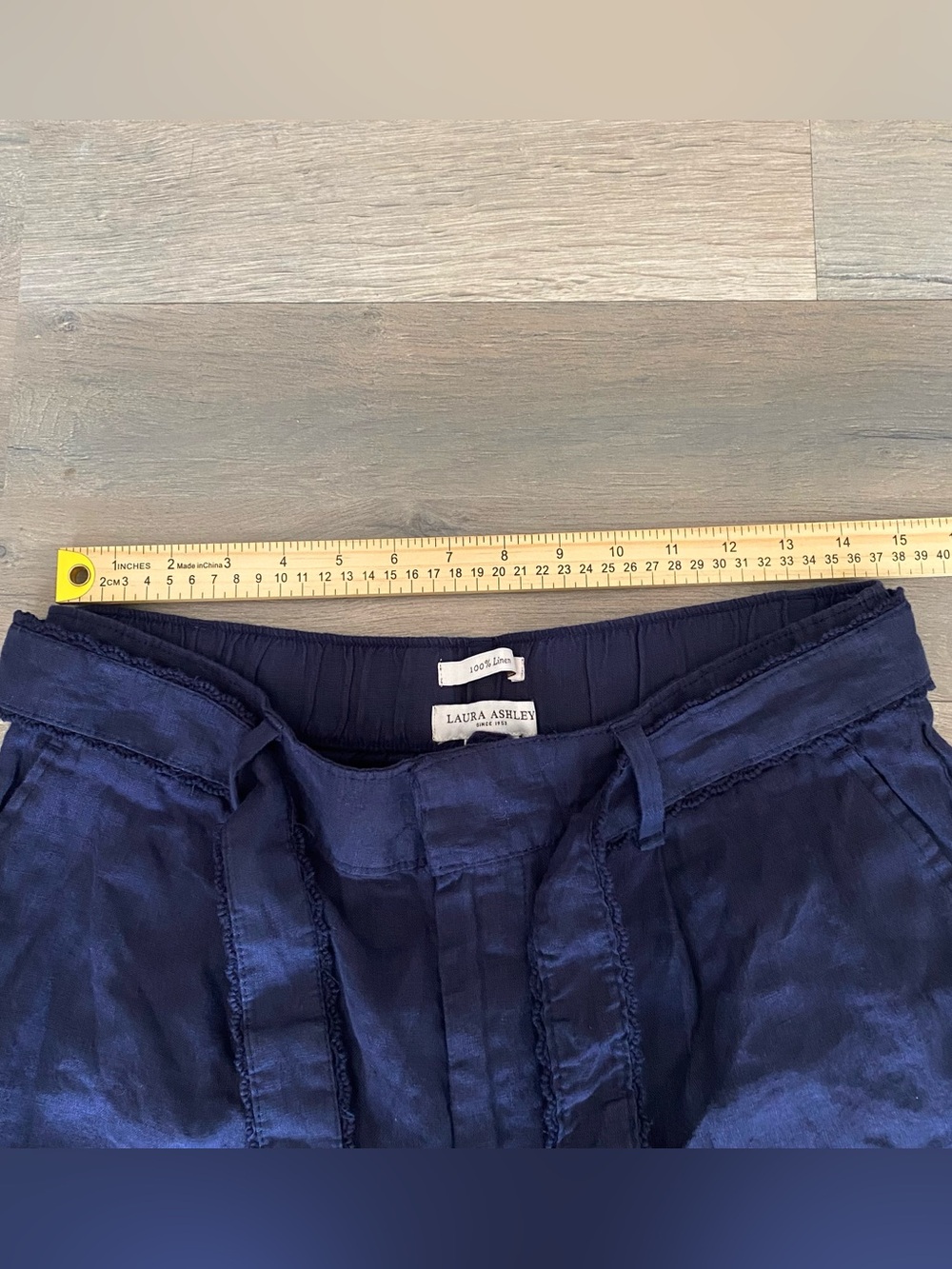 Laura Ashley Navy High-Waist Linen Shorts with Tie - Picture 3 of 6